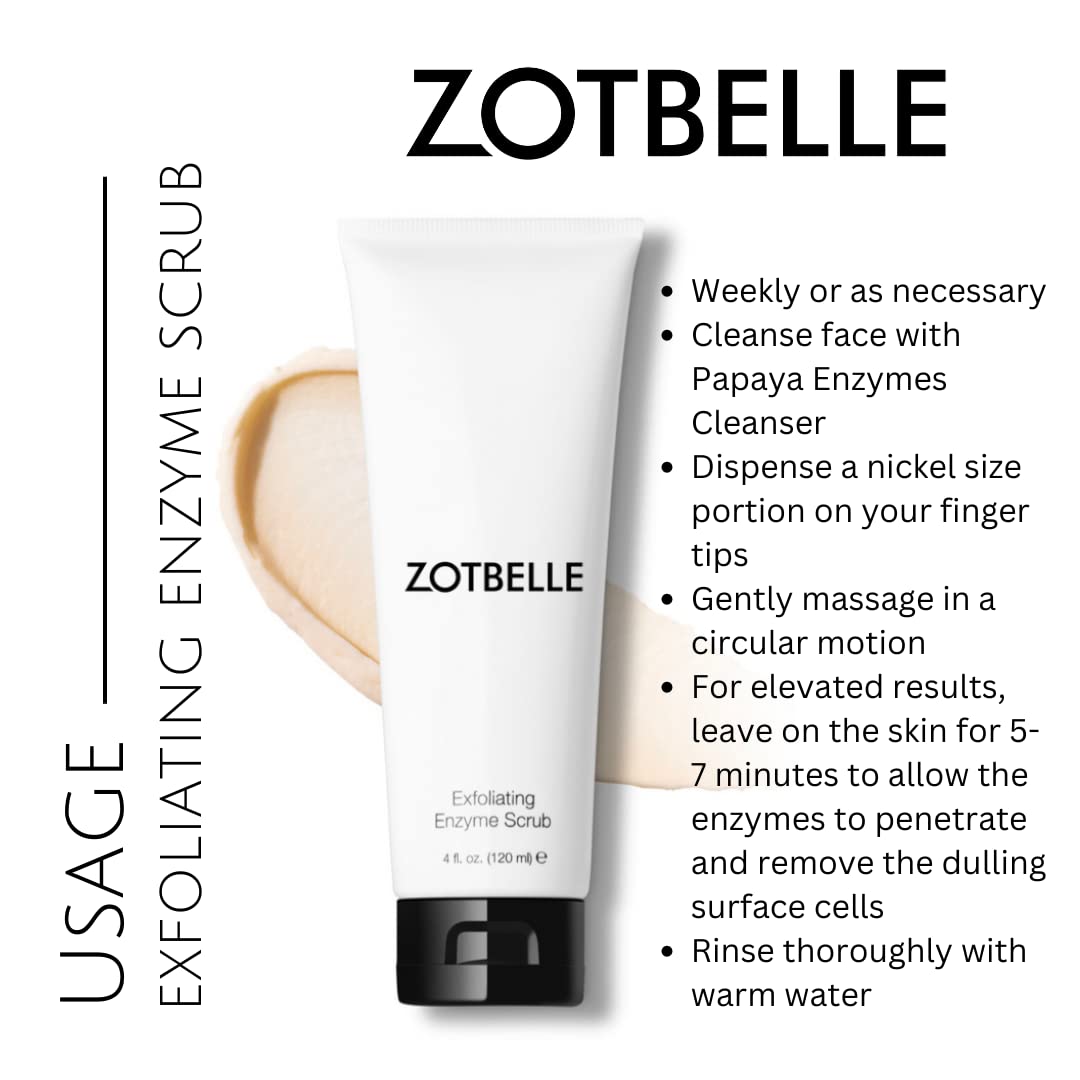 ZOTBELLE EXFOLIATING ENZYME SCRUB Perfect to Remove Residual Dead Skin Cells and Particles from the Face, Through Gentle Exfoliation with Jojoba Esters.