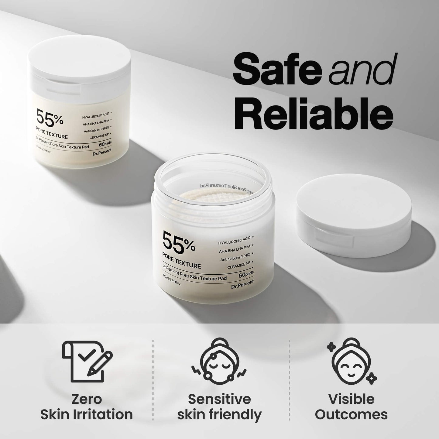 Dr.Percent Pore 55% Skin Texure Pad – AHA BHA LHA, Retinol & Rice Extract for Enlarged Pores, Textured Skin, Sebum Control, Exfoliating Toner Pads for Glass Skin, Non-Irritating, Korean Skincare(60ct)