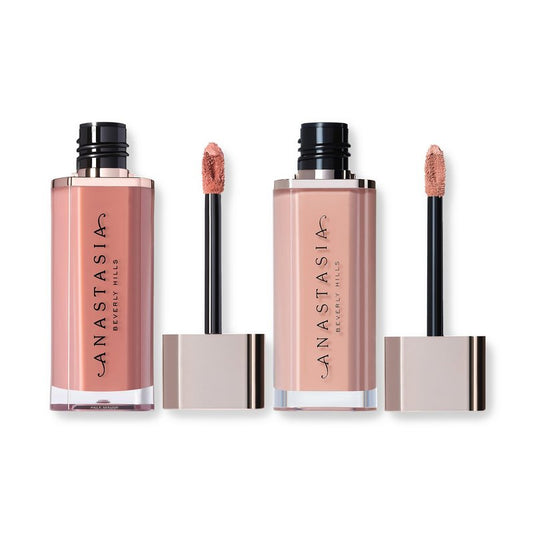 Anastasia Beverly Hills Mini Lip Velvet Duo - Travel-Size Luxury Lip Set, High-Pigment Blurred-Effect Matte Lip Colors with Velvet Finish - Softy + Peachy Nude