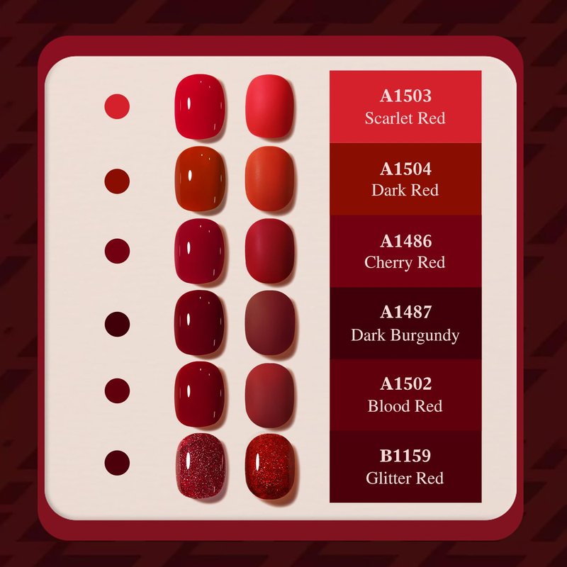 Gel Polish Set - 6 Pcs 15 ML Soak Off Gel for Nail Art | Glitter Burgundy & Dark Cherry Red
