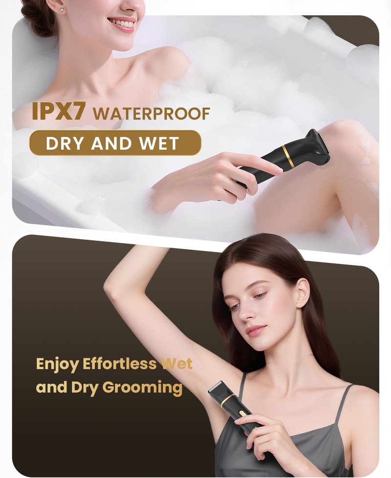 Bikini Trimmer for Women - 5-in-1 Electric Razor for Sensitive Skin | Waterproof Hair Removal Shaver - Black