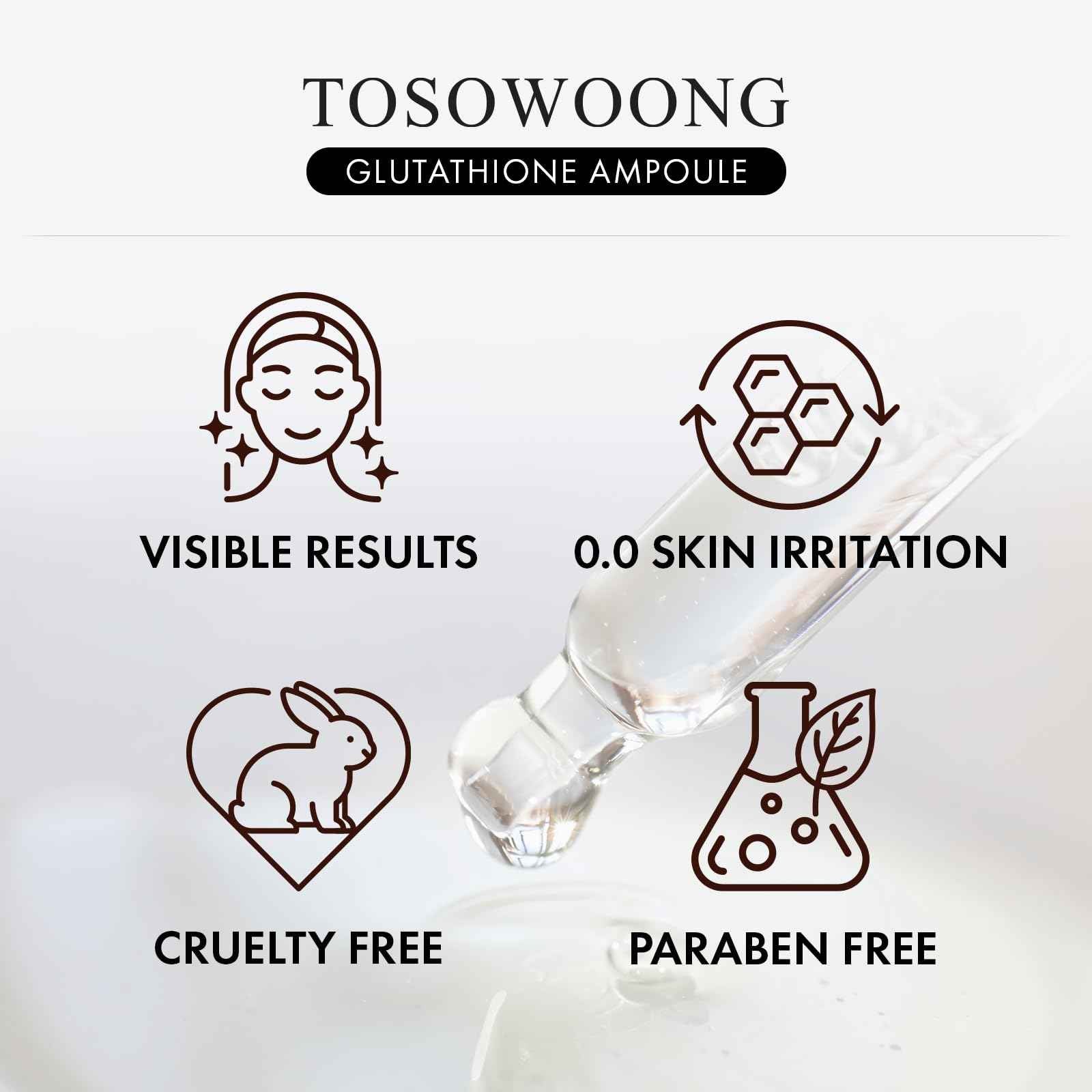 TOSOWOONG Glutathione Serum with 20,000ppm Glutathione, Niacinamide and hyaluronic acid, Dark Spot, Improve skin elasticity, Revitalize complexion, Korean Skincare, 30ml, 1.01 fl. oz.
