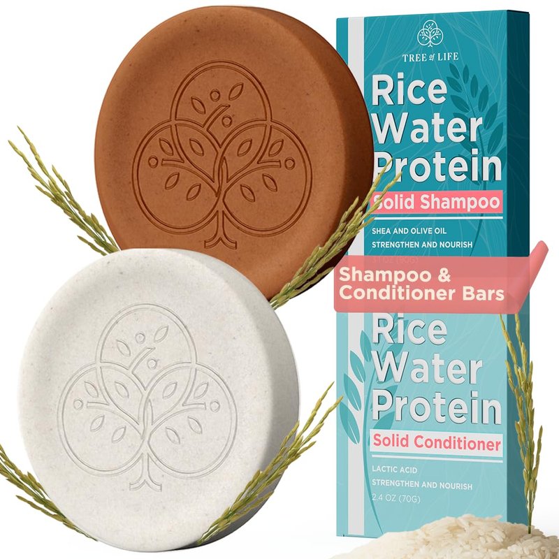 Tree of Life Rice Water Shampoo Bar and Conditioner Bar Set - Sulfate Free Hair Care That Strengthens, Repairs, and Delivers Frizz Control with Silky Shine