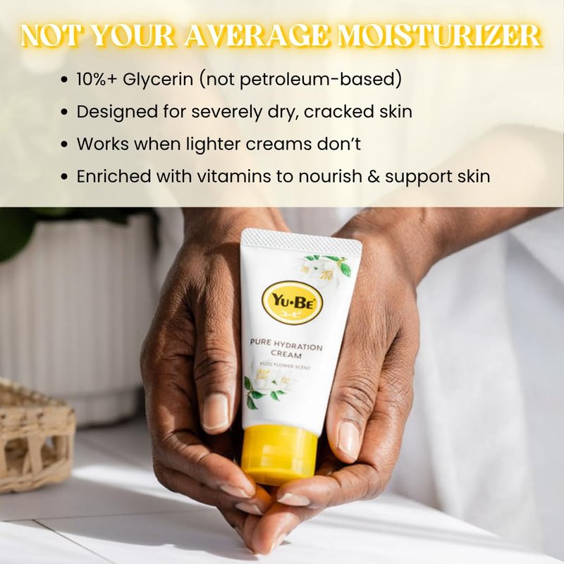 Yu-Be Yuzu Pure Hydration Cream: Body & Hand Lotion - Vegan Skin Care Cream for Sensitive & Dry Skin - Soothing Yuzu Flower Extract - Day & Night Moisturizer- Cracked Heels Repair -1.35 Fl Oz