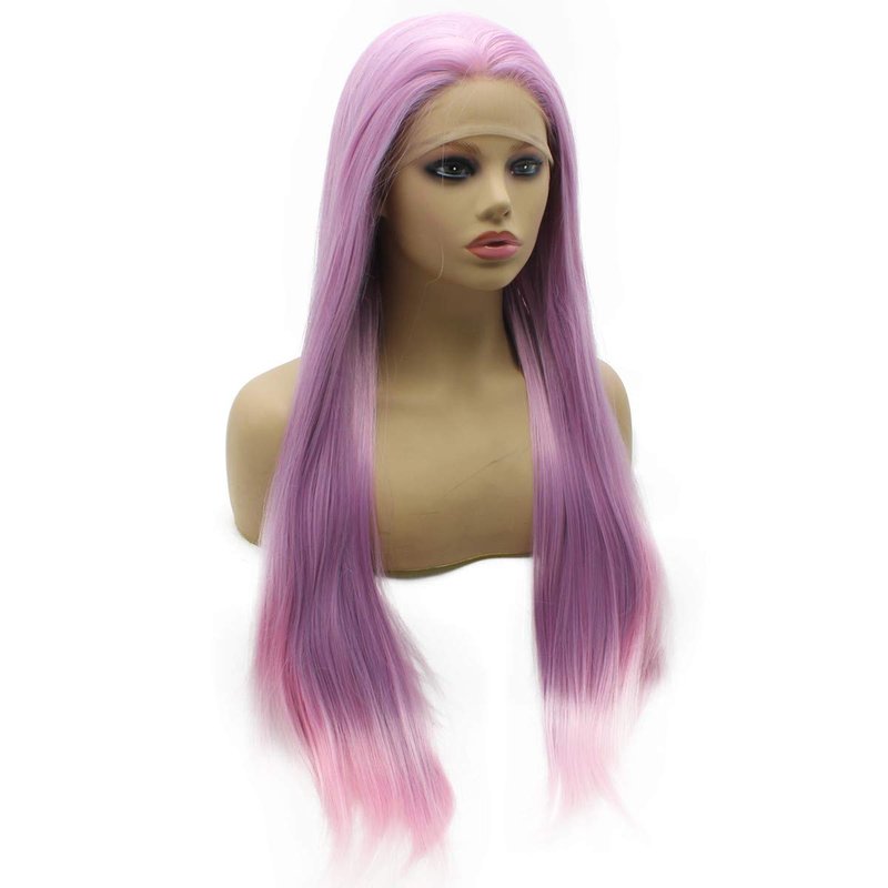 iwonawig Long Straight Pastel Purple Synthetic Lace Front Hair Wig Heat Resistant Fiber Hair