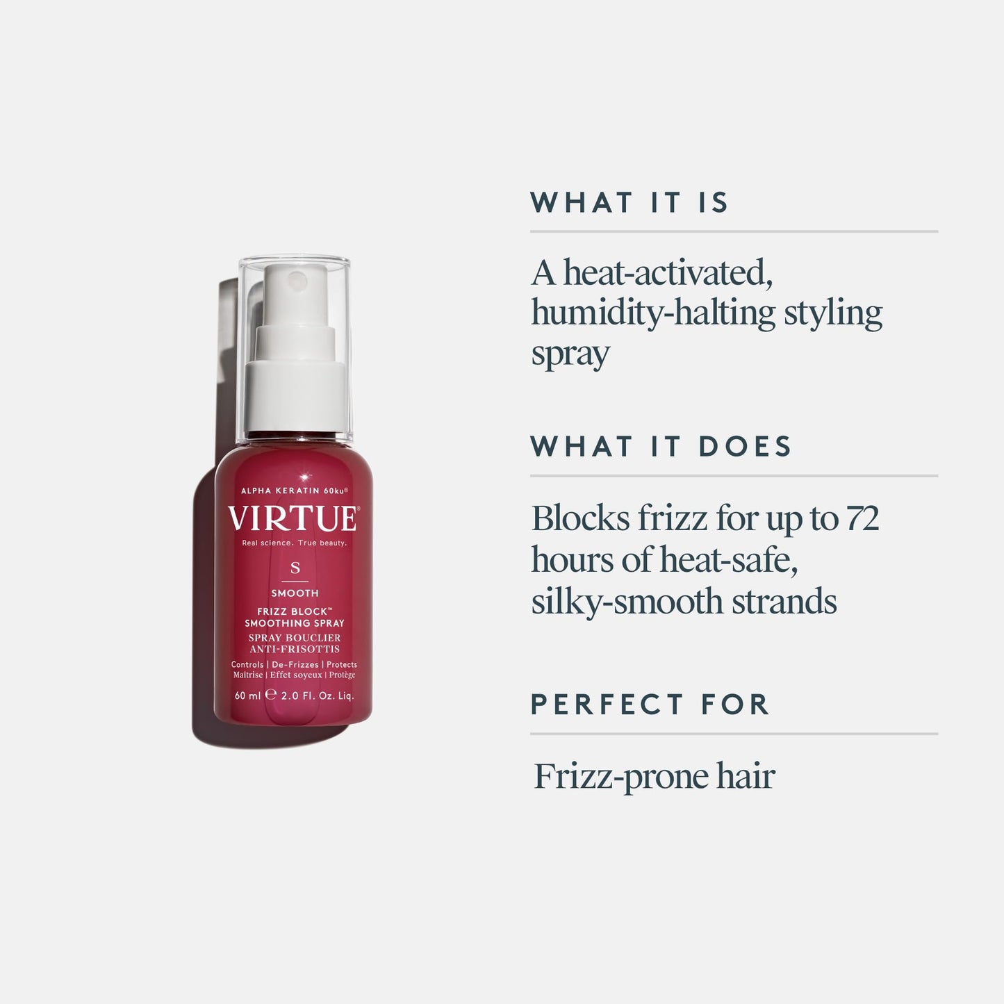 VIRTUE Smooth Spray, Frizz-control,Heat Protectant, UV Protection, 4 Fl Oz