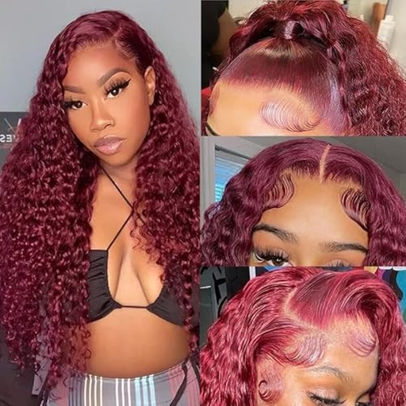 99J Burgundy Lace Front Wigs Human Hair Wigs Pre Plucked Deep Wave Glueless Wigs Human Hair 99j Deep 13x4 Lace Frontal Wigs 26 Inch New