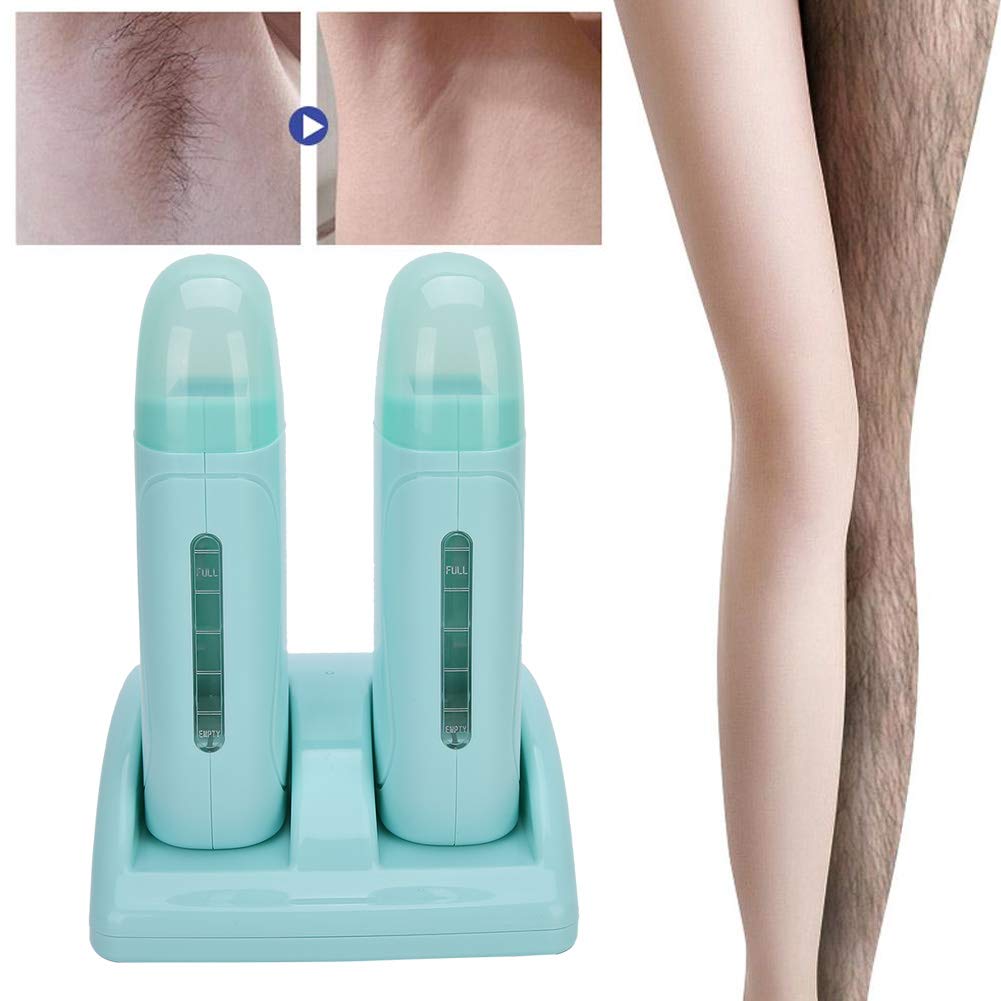 Waxing Machine Hair Removal Kit, Double Wax Heater, Cyan Painless For Home Wax Warmer (110V, US)