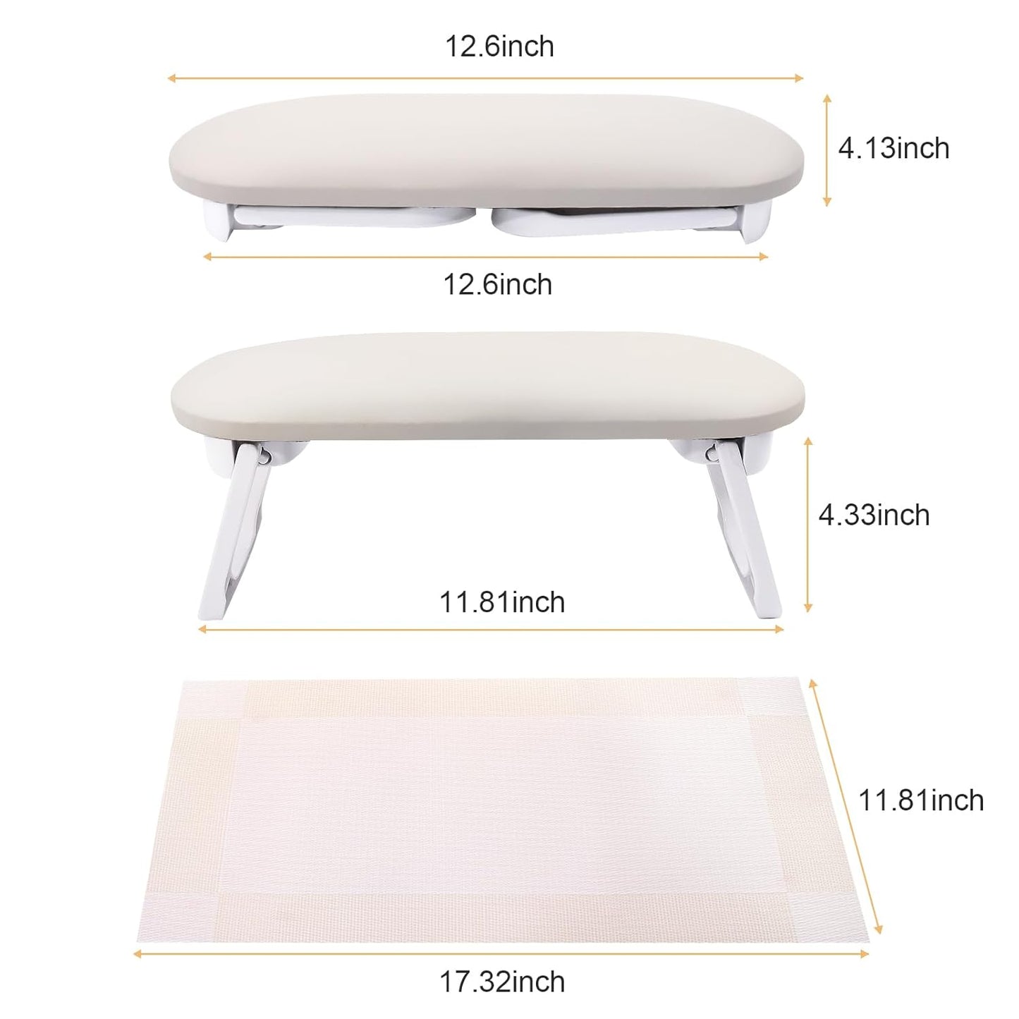 Nail Arm Rest - Foldable PU Leather Cushion for Acrylic Nails | Light Gray Hand Holder for Manicure & Pedicure
