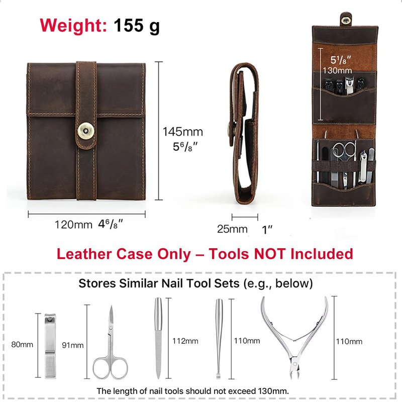 CONTACTS Full Grain Leather Empty Manicure Kit Case for Men Travel Nail Clipper Pouch Small Personal Care Tools Pouch By Handmade (Case Only)