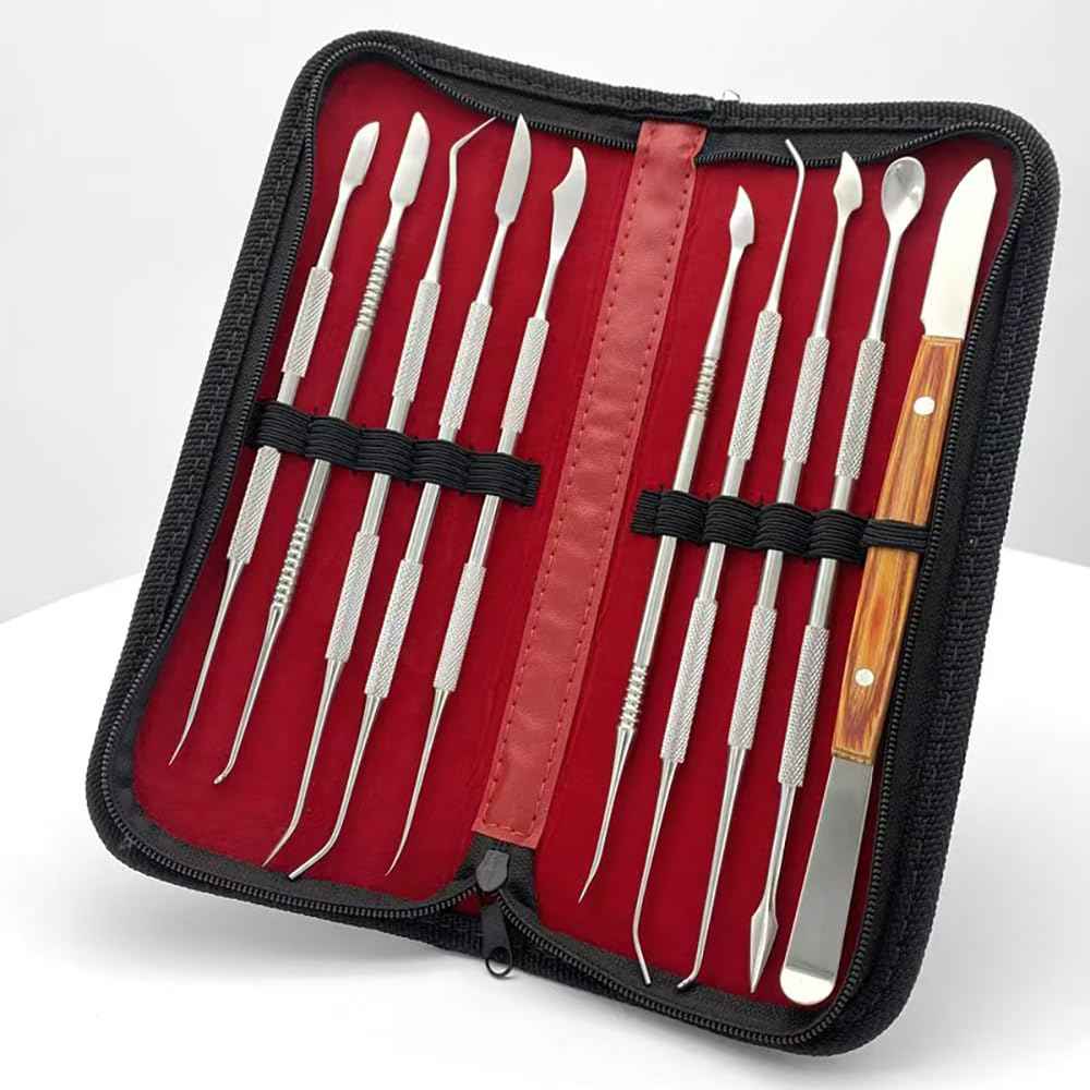 10 PCS Dental Wax Carving Tools Stainless Steel Waxing Modeling Kits with Case, Wax Carvers Set, Plaster Knife Metal Clay Sculpting Pottery Sculpture Tools Double Ended Tools