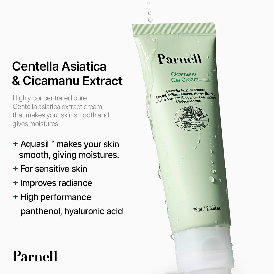 Parnell Cicamanu Gel Cream, Manuka Honey & Cica Moisturizer for Sensitive Skin. Hyaluronic Acid Soothing Face Cream (2.53 Fl Oz / 75ml)