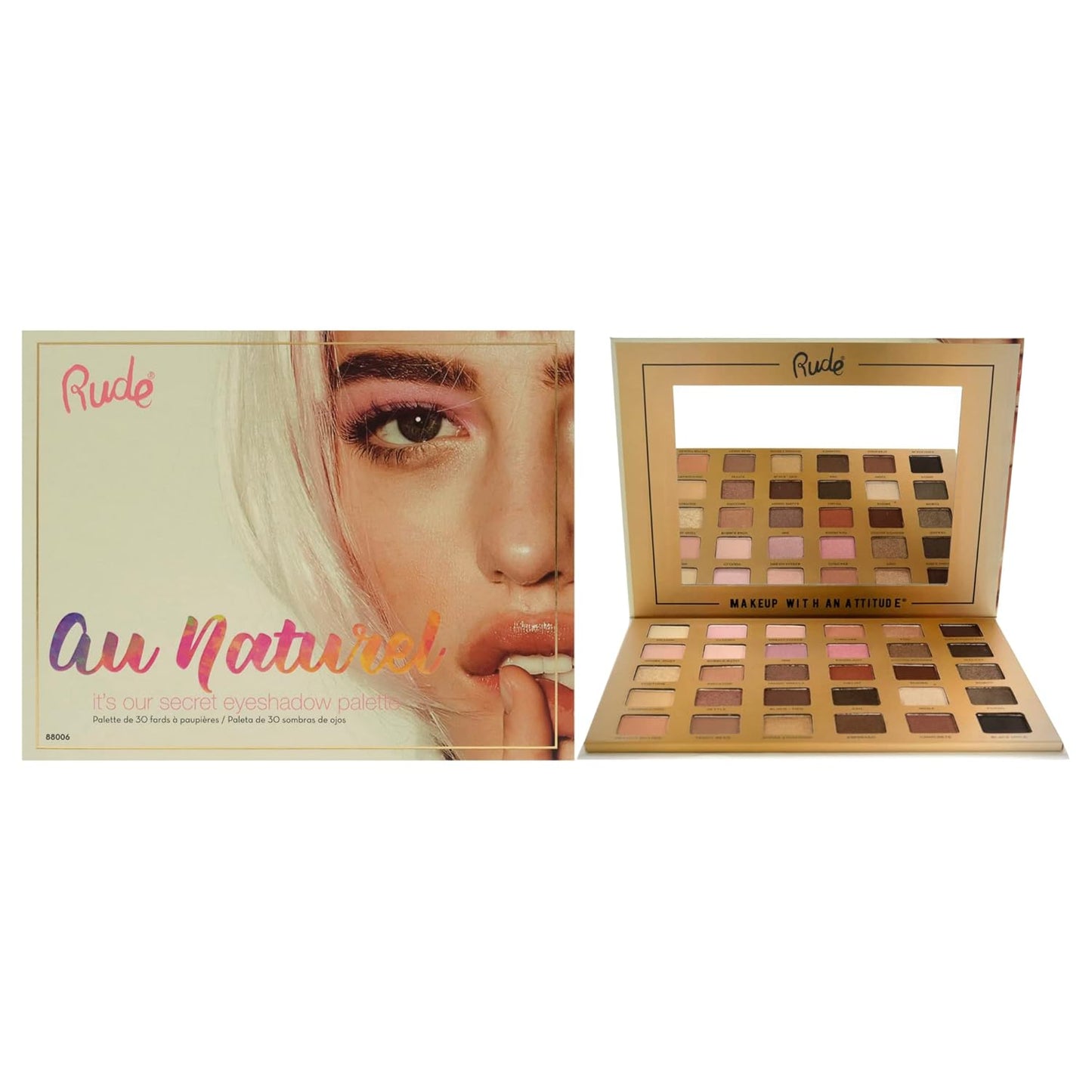 Rude Cosmetics Au Naturel Eyeshadow Palette - 30 Shades for Stunning Looks | 1.05 oz