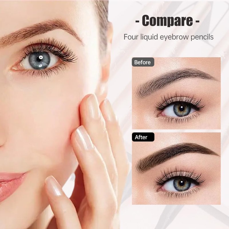 Waterproof Eyebrow Pen - 3D Microblading Pencil with 4 Tips | Long-Lasting Smudge-Proof Eyebrow Definer in Dark Brown