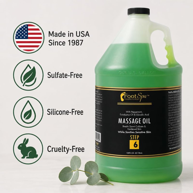 Foot SPA Eucalyptus Massage Oil for Professional & Home Use | Massage & Melt Formula Delivers Fast-Absorbing, Residue-Free Glide for Deep Relief and Revitalized Skin | 128 Oz