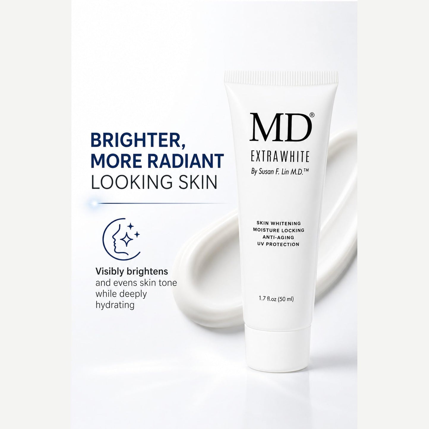 MD Extra White Skin Brightening Cream, Anti-Aging Moisturizer with UV Protection, 1.7 fl oz