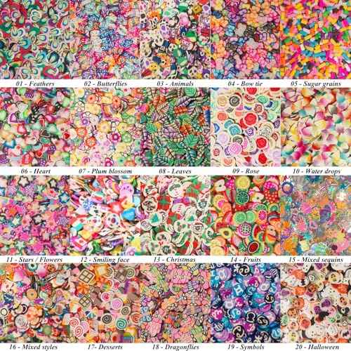 16000 pcs (20 Styles) Clay Slices Charms, VEINARDYL Nail Art Slices Fruit Heart Flower 3D Polymer Clay for DIY Crafts Resin Slime Making Cellphone Decoration