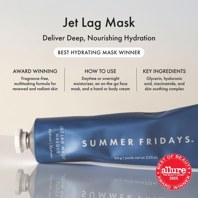 Jet Lag Mask - Hydrating Face Moisturizer & Mask with Hyaluronic Acid, Niacinamide & Antioxidants | 2.25 Oz