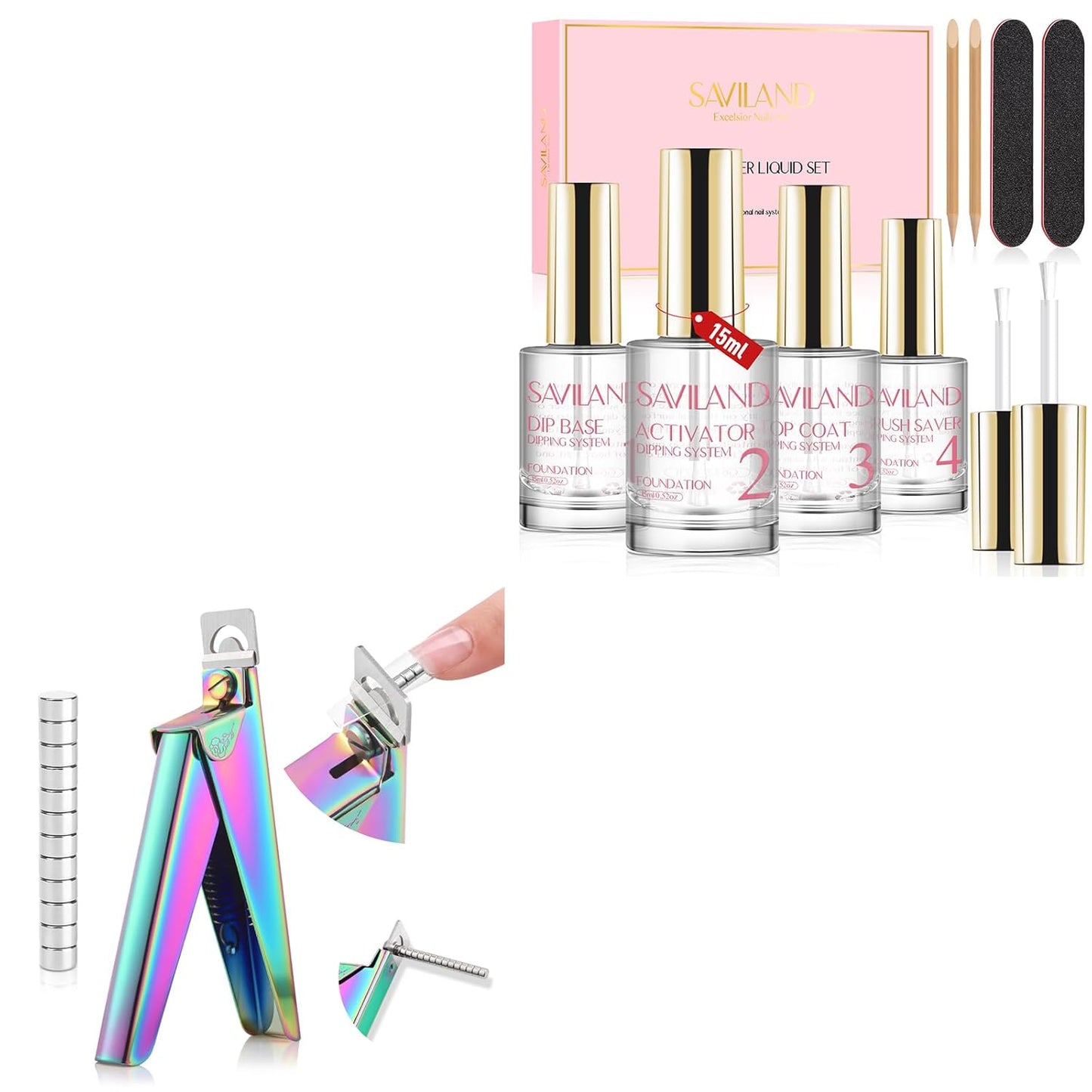 SAVILAND Dip Powder Liquid Set - 10 Pcs Base & Top Coat with Activator | 15 ml Acrylic Nail Essentials