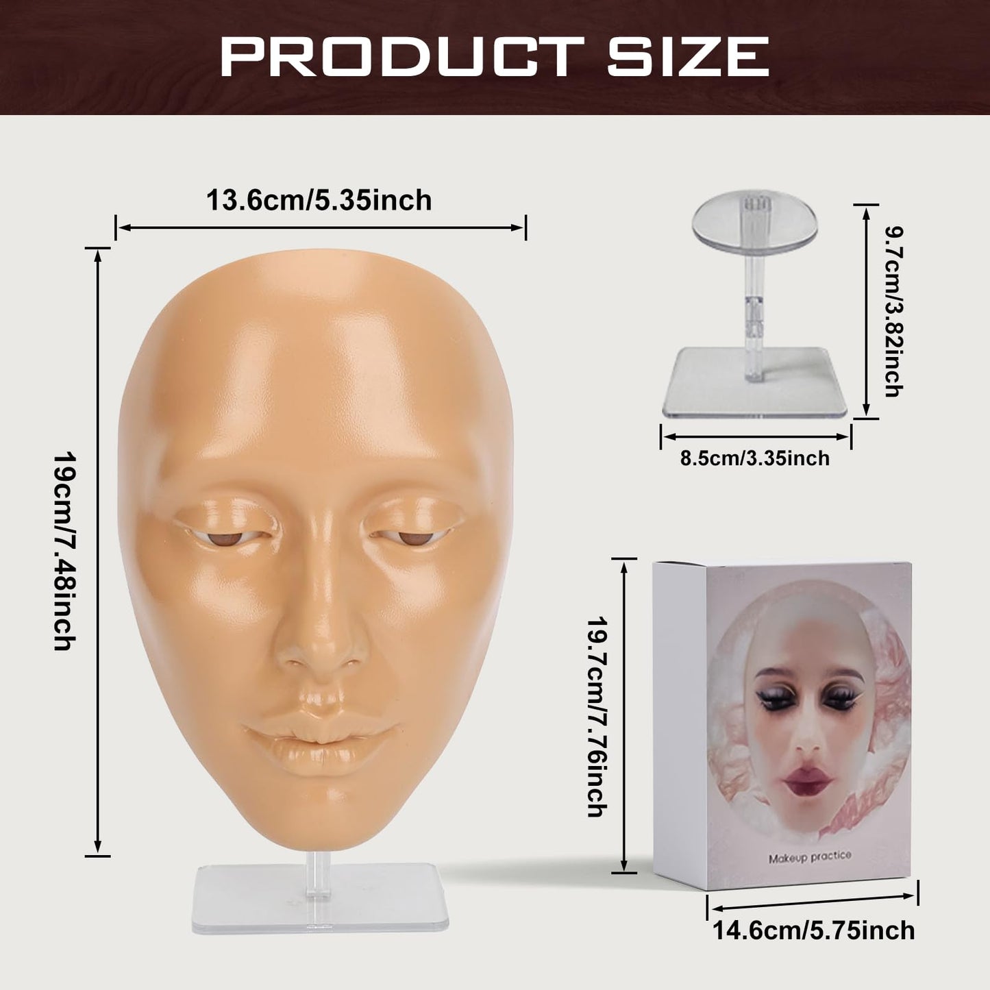 CHADWICK 5D Makeup Practice Face Board, Silicone Mannequin, Reusable Beginner Eye Practice for Makeup Artists, Girl's Gift or Professionals (Golden Wheat)