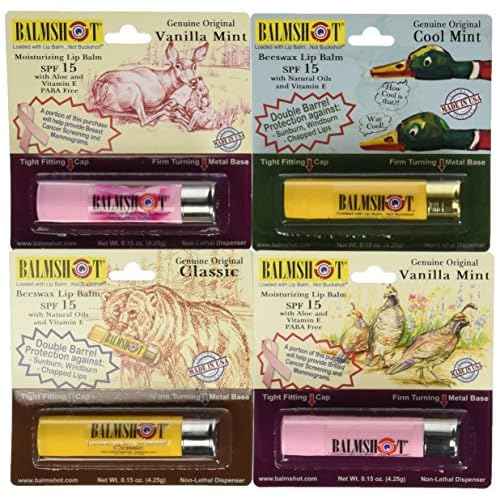 BALMSHOT Lip Balm - Multipack of four (4) BALMSHOT SPF 15 Lip Balms