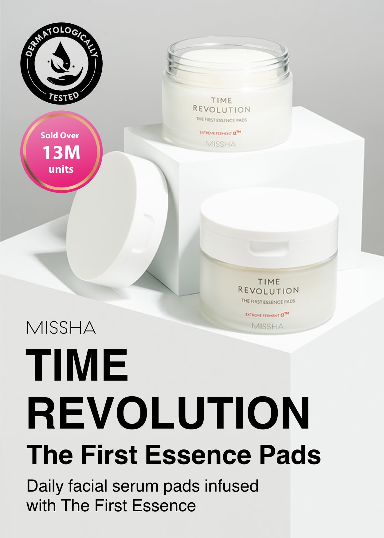 MISSHA Time Revolution The First Essence Toner Pads (75 pads) - Exfoliating Pads Enhanced with AHA, Moisturizing, Larger Size, Advanced Ferment Absorption