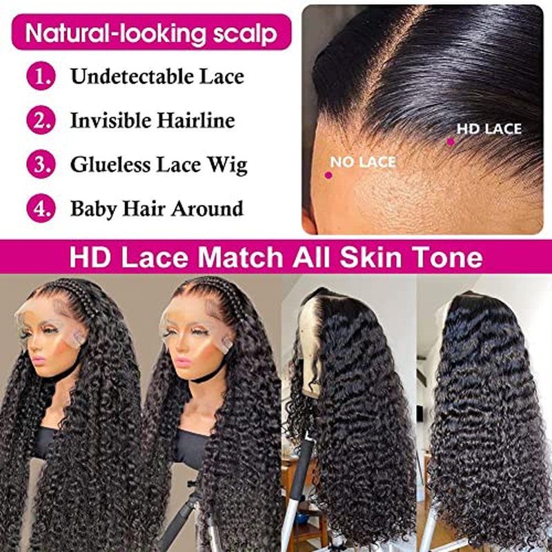Deep Wave Lace Front Wigs Human Hair Wigs for Women 13¡¿6 HD Lace Front Wigs Human Hair Pre Plucked with Baby Hair Deep Curly Lace Frontal Wigs Human Hair 180% Density 26 Inch