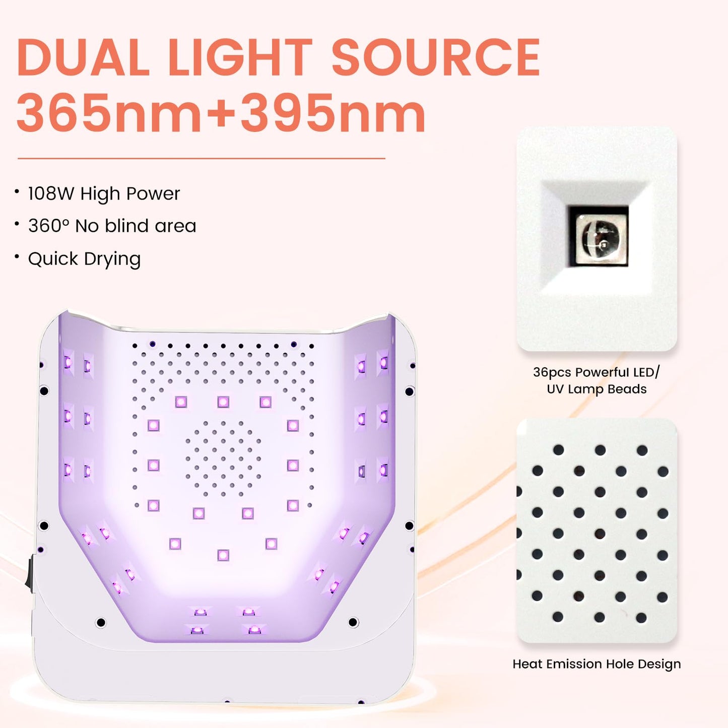 UV Nail Lamp 108W, UV Light for Gel Nail Polish, Cordless LED Nail Lamp with 36 Beads & Touch Display, Nail Light with 4 Timer Mode & Auto Sensor, Fast Curing Nail Dryer for Salon & Home (Pink)