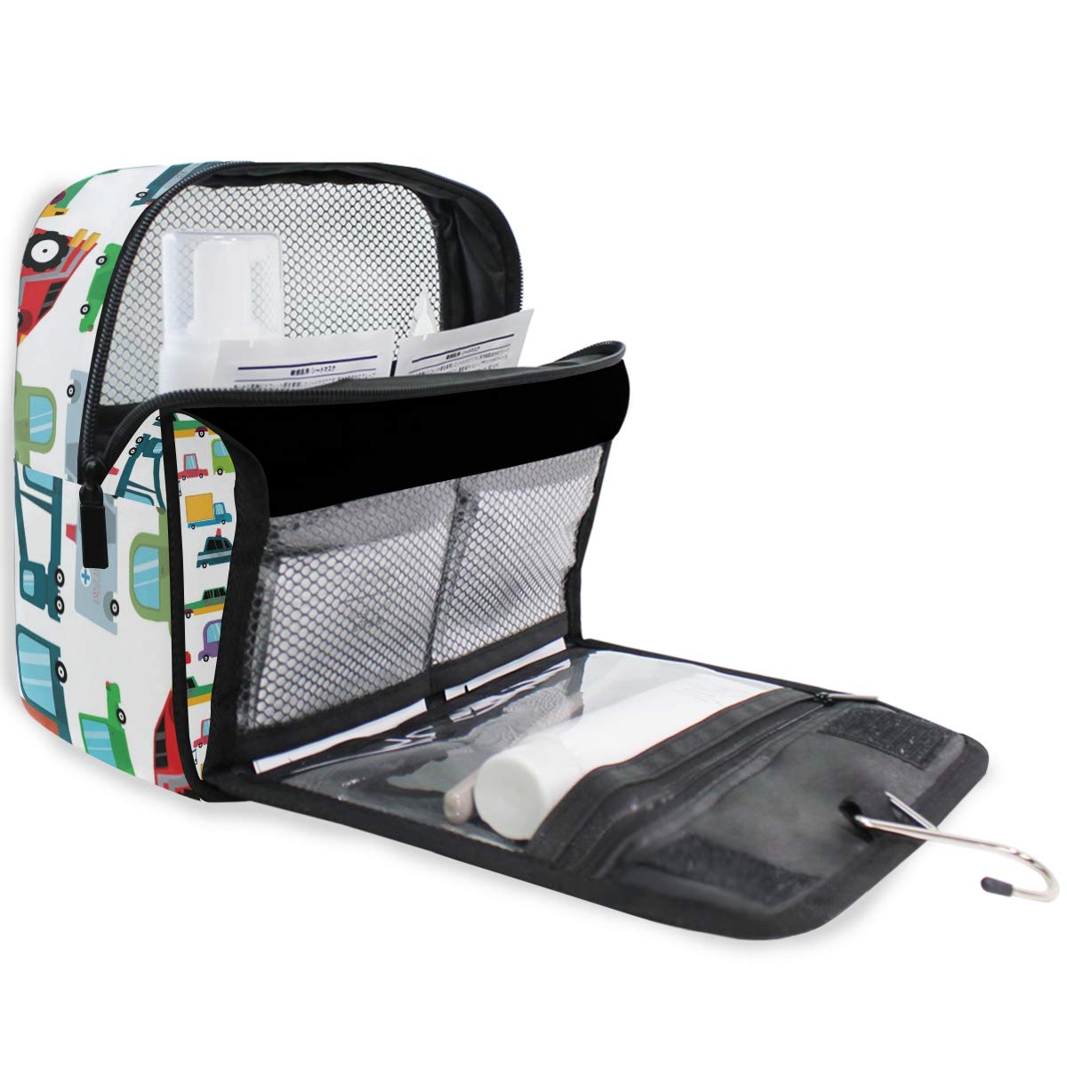 senya Hanging Travel Toiletry Bag Kit Boys Makeup Case Cosmetics Organizer for Men Women (Cartoon Boy Cars)
