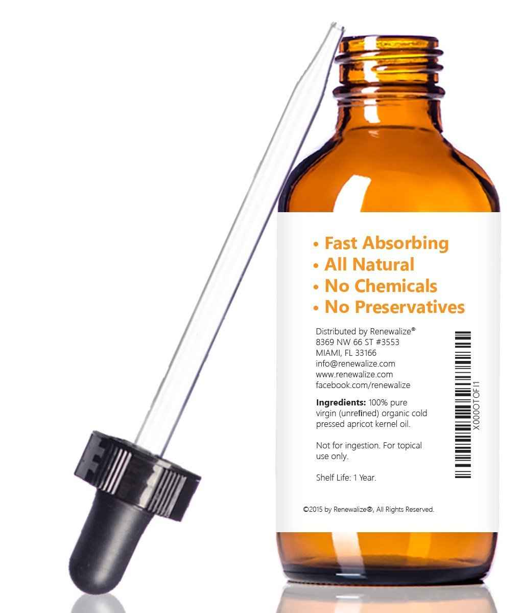 Organic Apricot Kernel Oil MOISTURIZER - in Large 4 oz Dark Glass Bottle with Dropper 100% Pure and Unrefined | an Essential Aromatherapy Skin Massage Oil for Body Hands & Feet