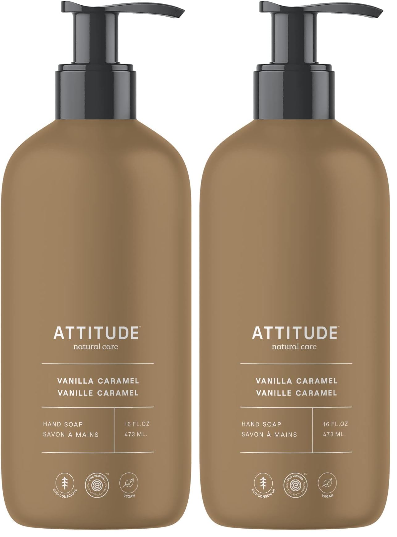 ATTITUDE Liquid Hand Soap, EWG Verified, Plant and Mineral-Based, Vegan Personal Care Products, Vanilla Caramel, 16 Fl Oz (Pack of 2)