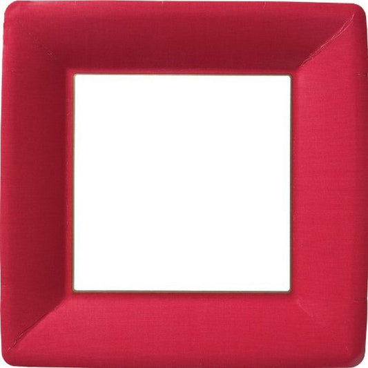 Ideal Home Range Boston International Heavyweight Paper Plates Classic Linen Collection Disposable Square Dinner Plate Pack, 10-Inches, Red, 8-Count