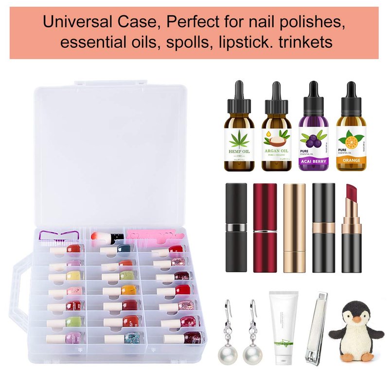 SUBAY Portable Nail Polish Organizer, Clear Double Side Nail Polish Holder,Gel Nail Storage for 48 Bottles with 6 Adjustable Dividers in Each Side Space Saver