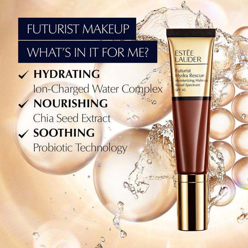 Estée Lauder Futurist Hydra Rescue Moisturizing Foundation Makeup SPF 45 for a 12-Hour Glow, 1.2 Fl Oz, 3W1 Tawny