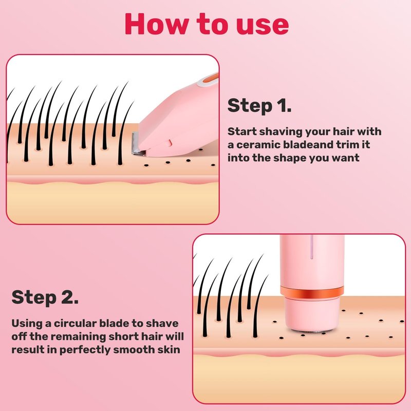 Dermave Bikini Trimmer - 2-in-1 Electric Shaver for Women | Cordless, Waterproof, Painless, Pink