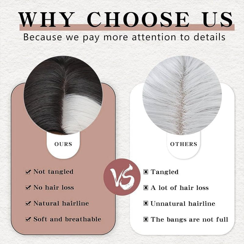 Long Wavy Black and White Wig - 26 Inch Middle Part Curly Synthetic Hair for Natural Look | Heat Resistant for Daily Wear