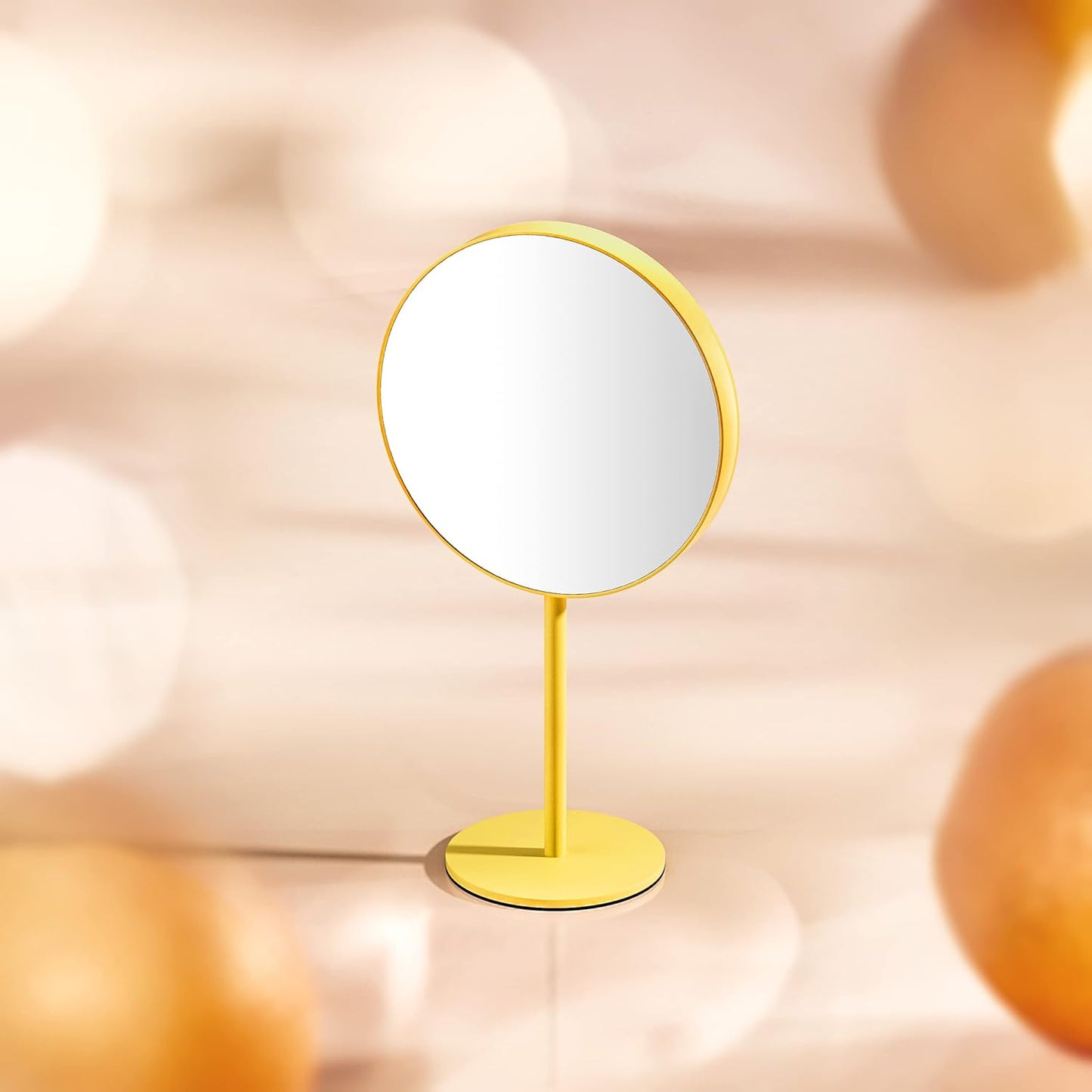 Dual-Sided Magnifying Makeup Mirror - 5X & 1X Magnification | 6.5 Inch Standing Vanity Mirror in Yellow