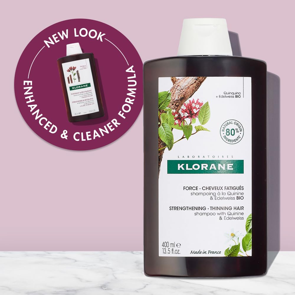 Klorane Shampoo with Quinine and B Vitamins for Thinning Hair, Support Thicker, Stronger, Healthier Hair, Men & Women, 6.7 Fl Oz