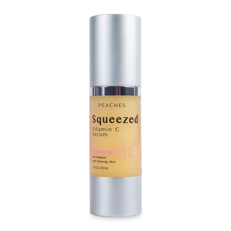 Peaches Skin Care Squeezed Vitamin C Serum with Kakadu Plum, Gold and CoQ10 – Lightweight Hydrating Formula for Radiant-Looking Complexion – Vegan Skincare for Women, 1 fl oz