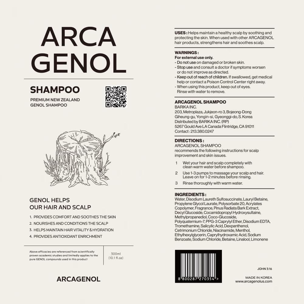 ARCAGENOL Shampoo, Hair and scalp protection with Anti-Oxidizing New Zealand made Pinus Bark Extract