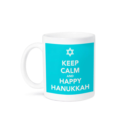 3dRose mug_163810_1 Keep Calm and Happy Hanukkah, Blue Ceramic Mug, 11-Ounce