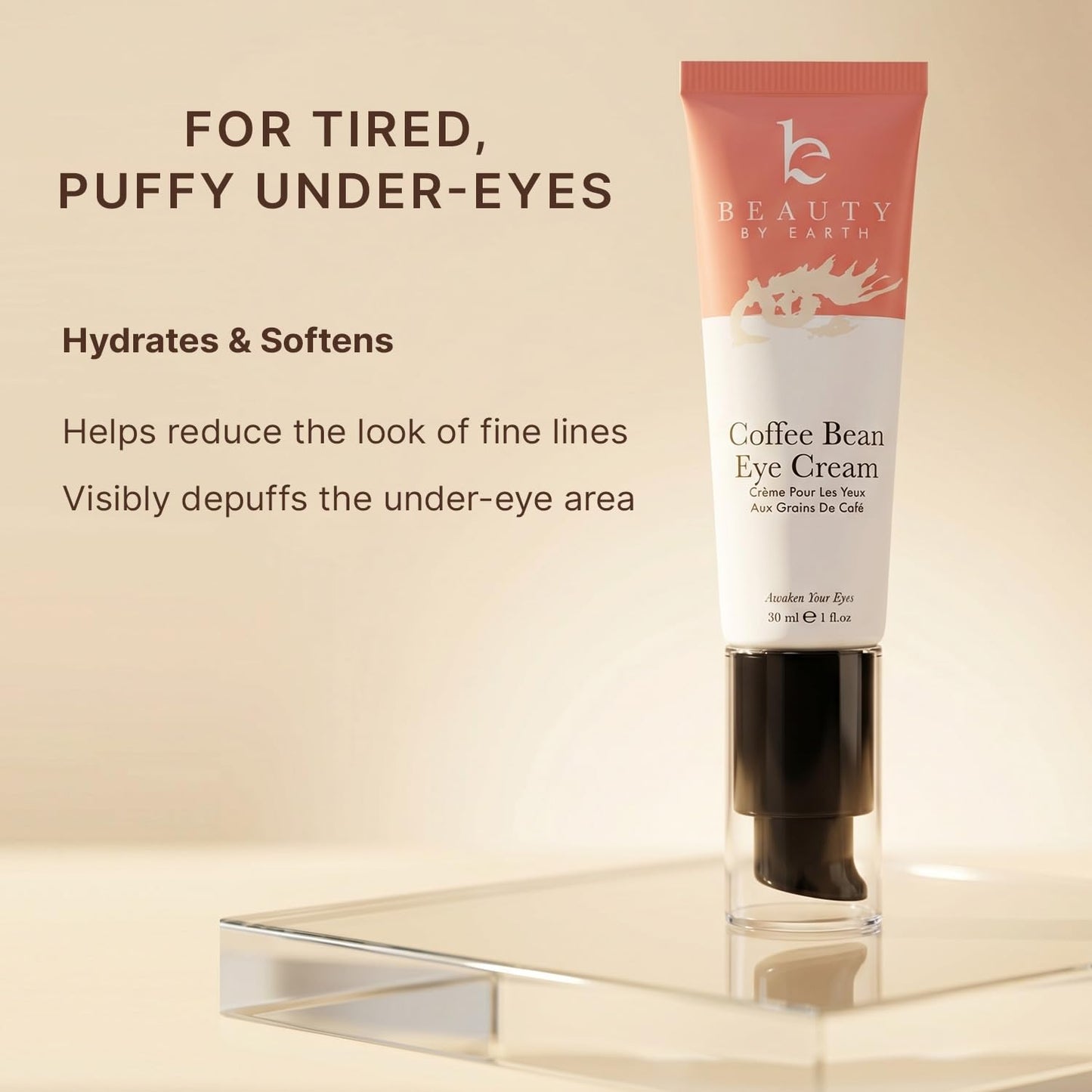 Beauty by Earth Caffeine Eye Cream for Puffiness & Bags Under Eyes - USA Made with Natural & Organic Ingredients, Under Eye Cream for Dark Circles with Glycerin & Vitamin E, Brightens & Refreshes