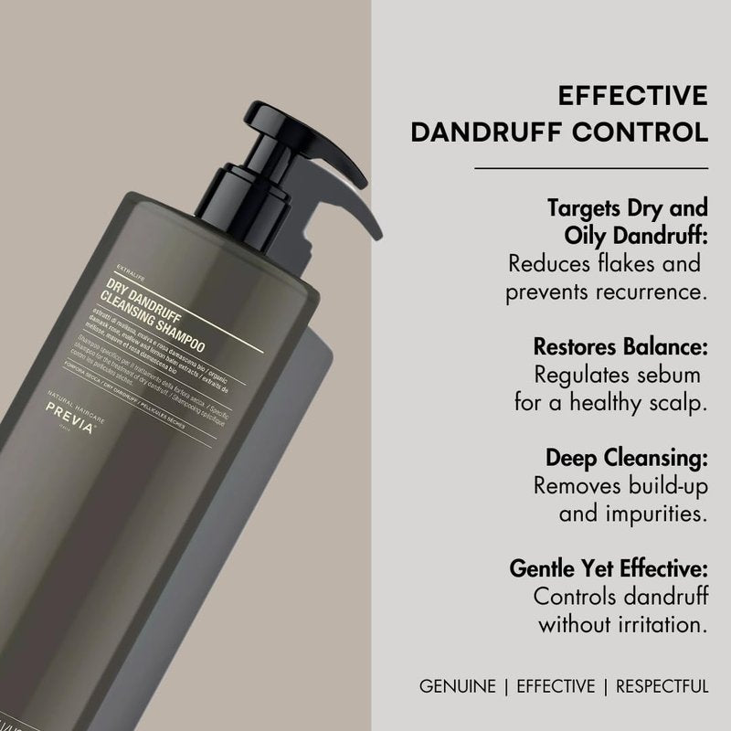 PREVIA Dry Dandruff Cleansing Shampoo - Natural Organic Treatment for Scalp Care | 32.1 oz