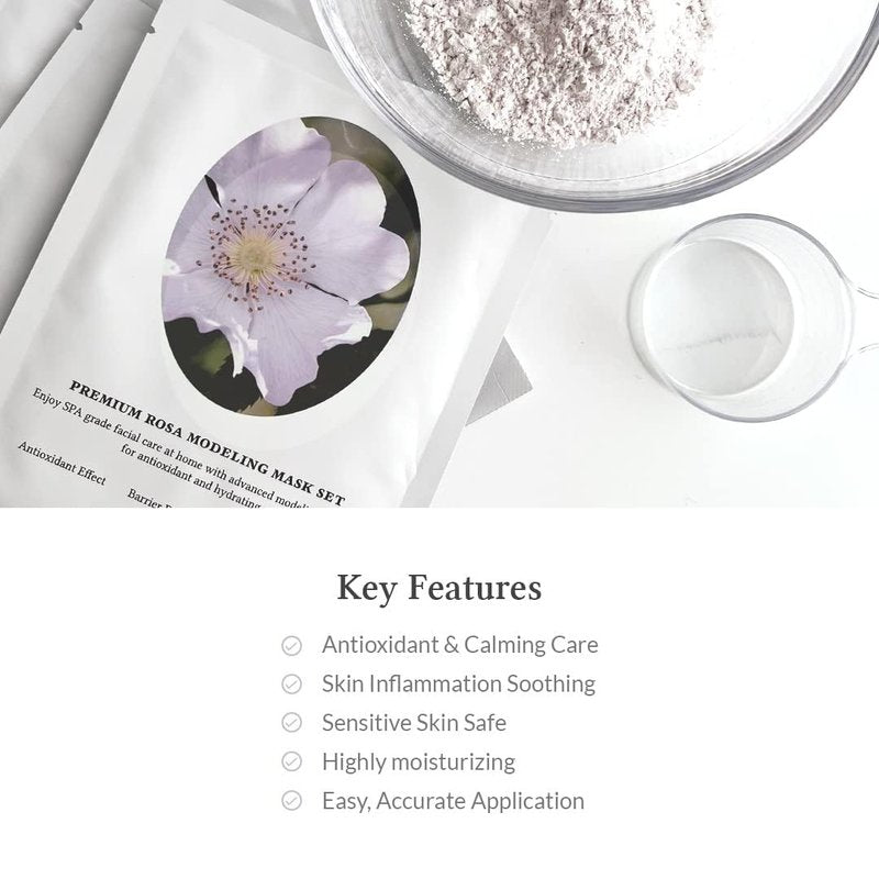 Dr.Althea Premium Rosa Modeling Mask - Measuring spoon and spatula included, 25g x 5 ea, Cooling effect, Hydration, Skin barrier enhancement. Soothe the redness. Vegan & Cruelty free Modeling Mask