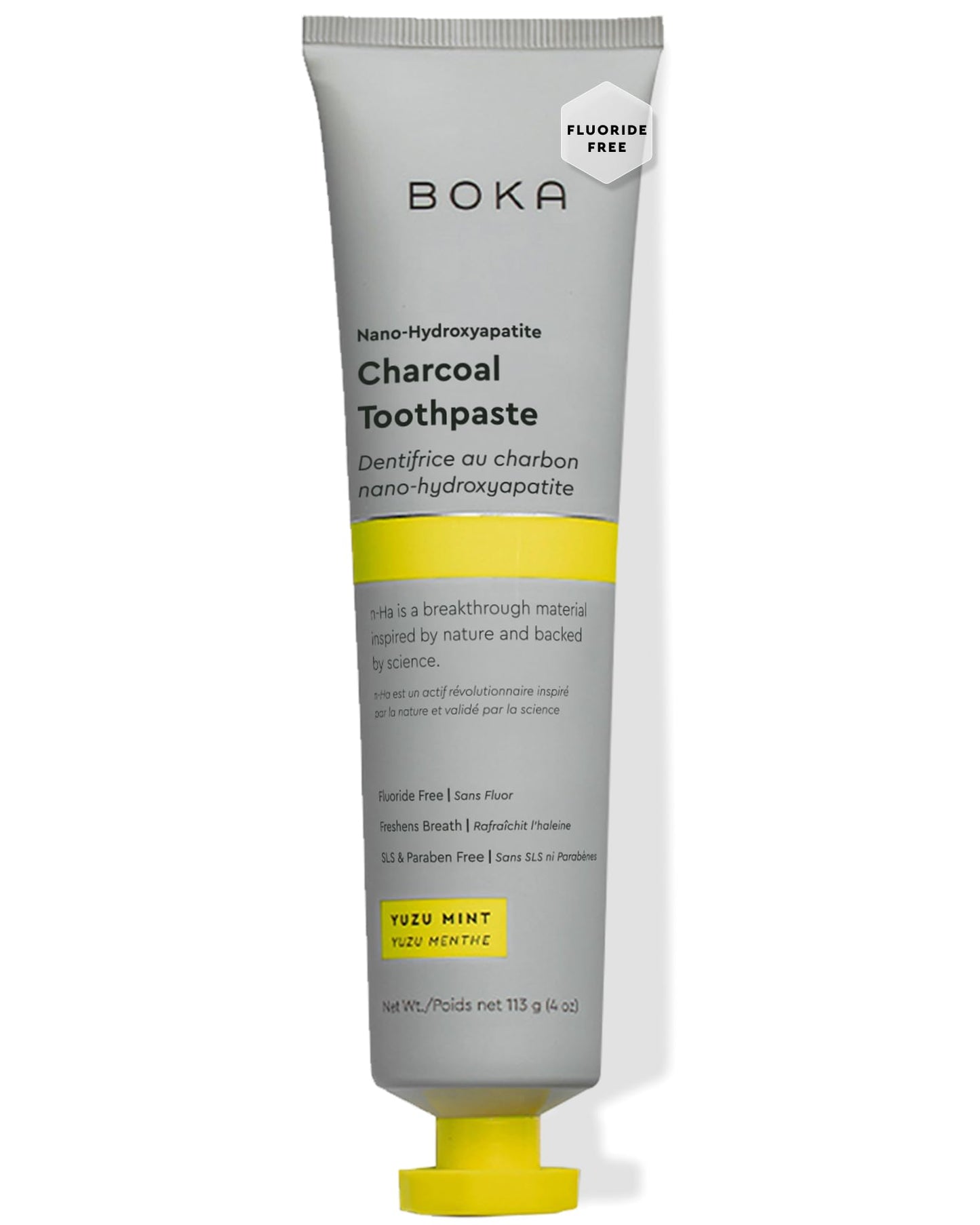 Boka Fluoride Free Toothpaste, Nano Hydroxyapatite Toothpaste, Appropriate for Sensitive Teeth - for Adult Oral Care - Charcoal Yuzu Mint Flavor, 4 Fl Oz 1Pk