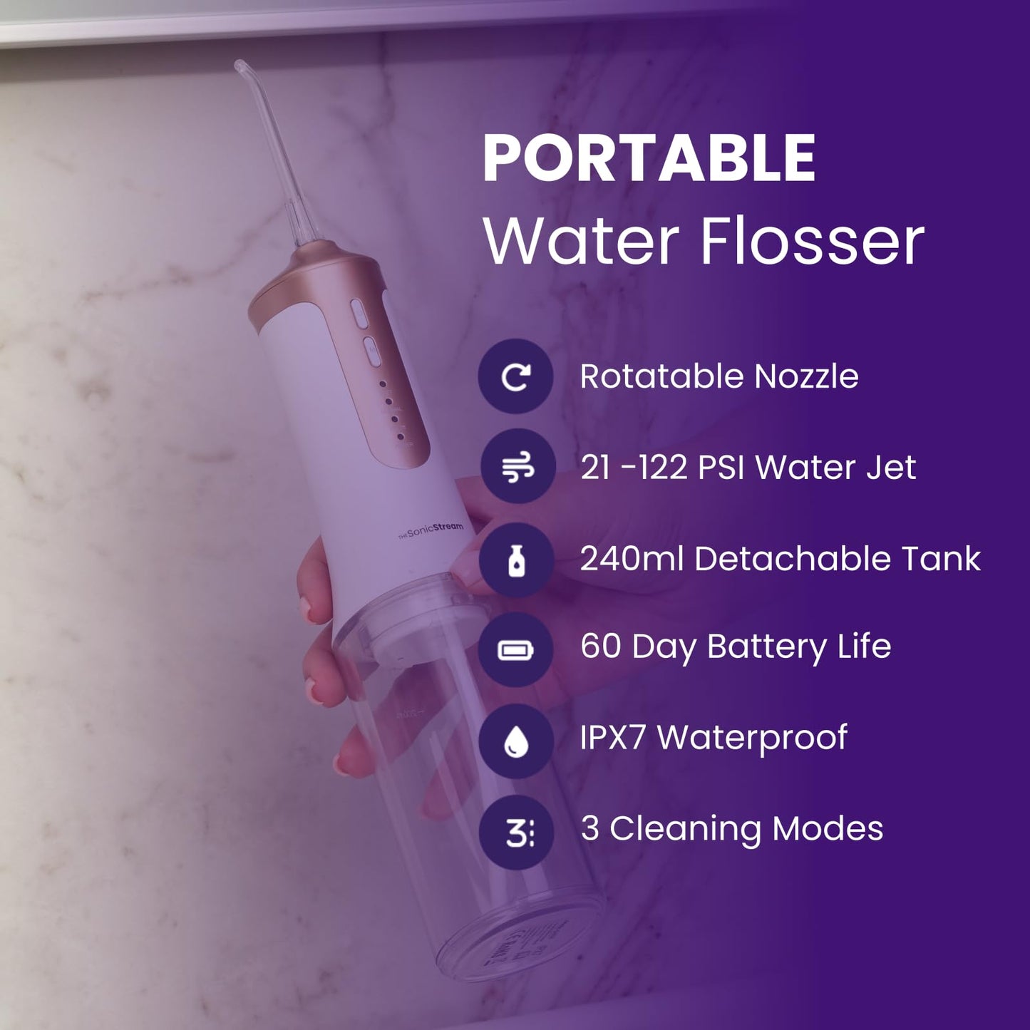 Sonic Dental Cordless Water Flosser with 3 Cleaning Modes & 3 Tips for Improved Oral Hygiene