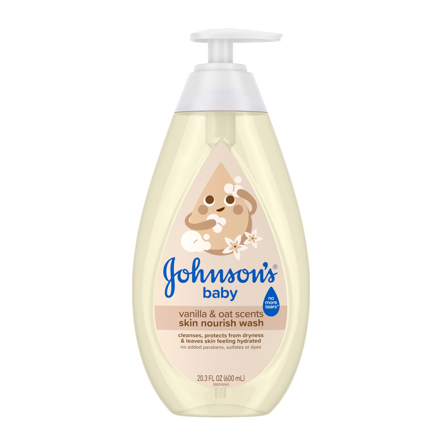 Johnson's Skin Nourishing Moisture Baby Wash, Vanilla & Oat Scents, Tear-Free, Hypoallergenic Baby Body Wash Cleanses, Protects from Dryness, & Leaves Skin Feeling Hydrated, 20.3 fl. oz