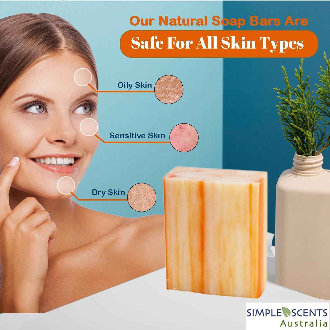 Simple Scents Australia Assorted 6 PCS Natural Soap Bars, Assorted Citrus Delights, 3.5oz Each Moisturizing French Triple Milled Soap Bars Enriched with Shea Butter, Pure Plant Oil Body Soaps