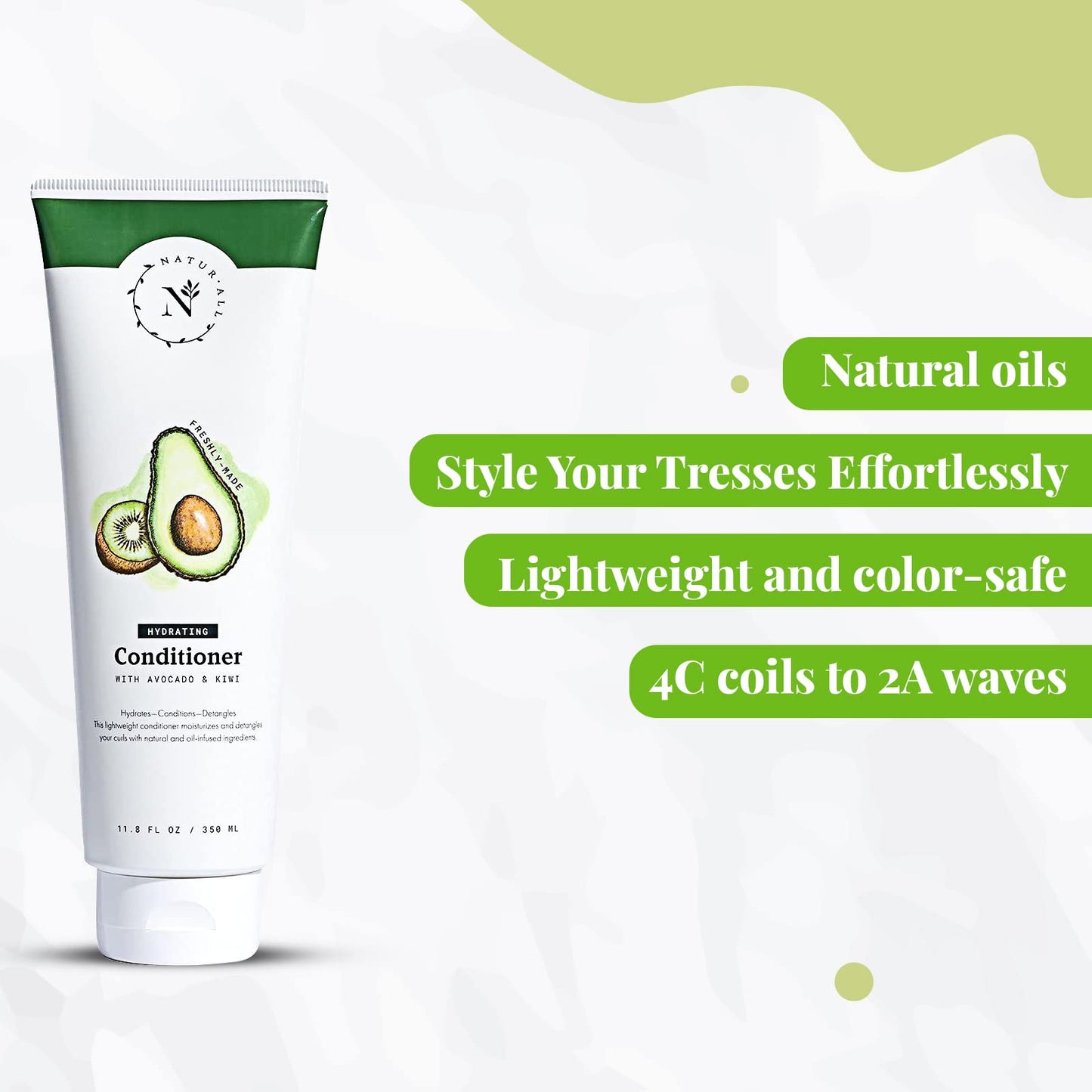 NaturAll Hydrating Hair Conditioner - All Natural with Avocado & Kiwi, Silicone Paraben & Cruelty-Free - Adds Moisture & Shine - For Dry, Frizzy Hair - 11.8 oz