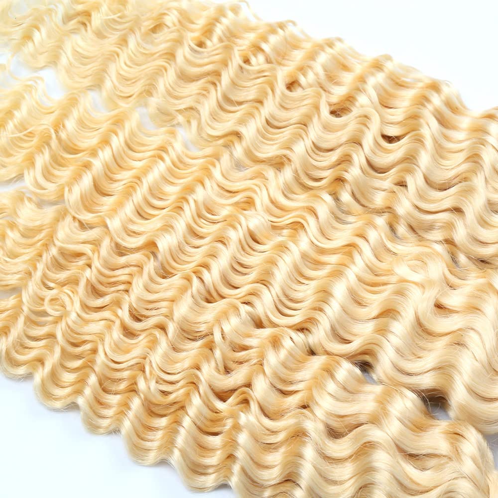 14 16 18 Inch Deep Wave Human Hair Bundles Blonde 613 Bundle Human Hair Extension Blonde Unprocessed Brazilian Virgin Quick Weave Hair Extension for Black Women